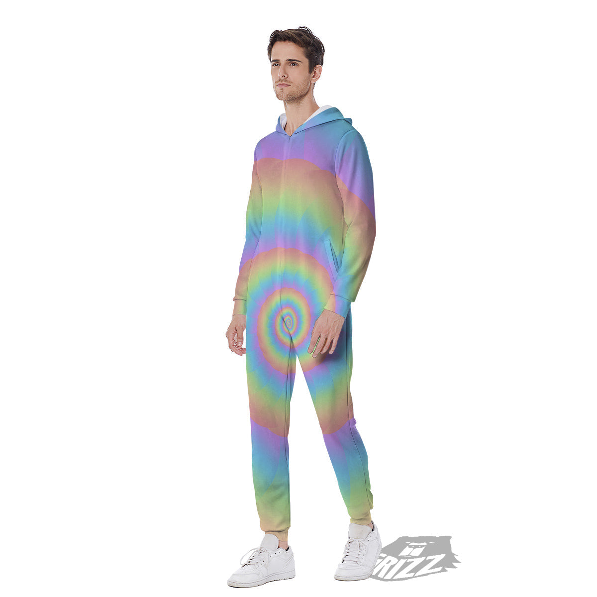 Trippy Spiral Colorful Print Men's Jumpsuit-grizzshop
