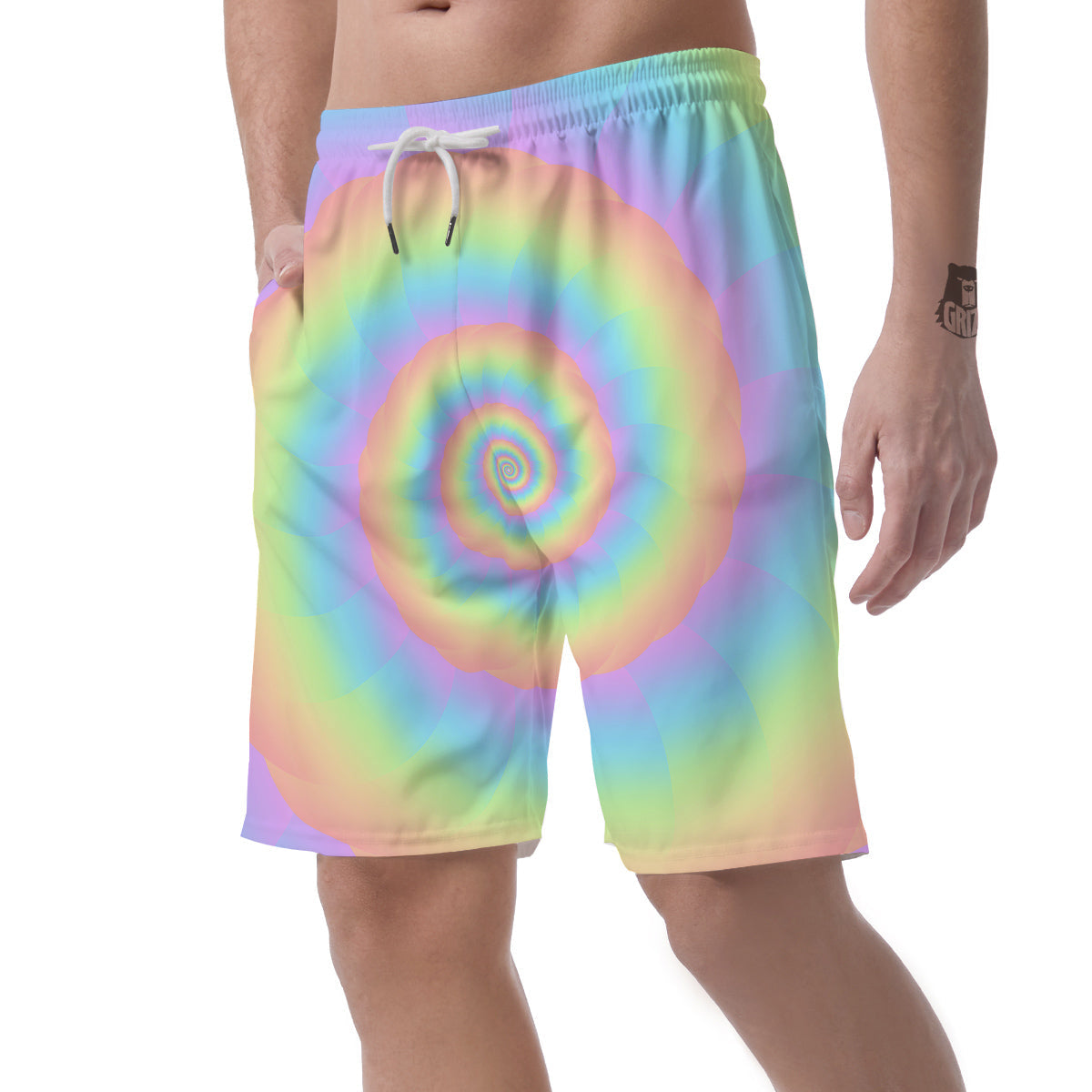 Trippy Spiral Colorful Print Men's Shorts-grizzshop