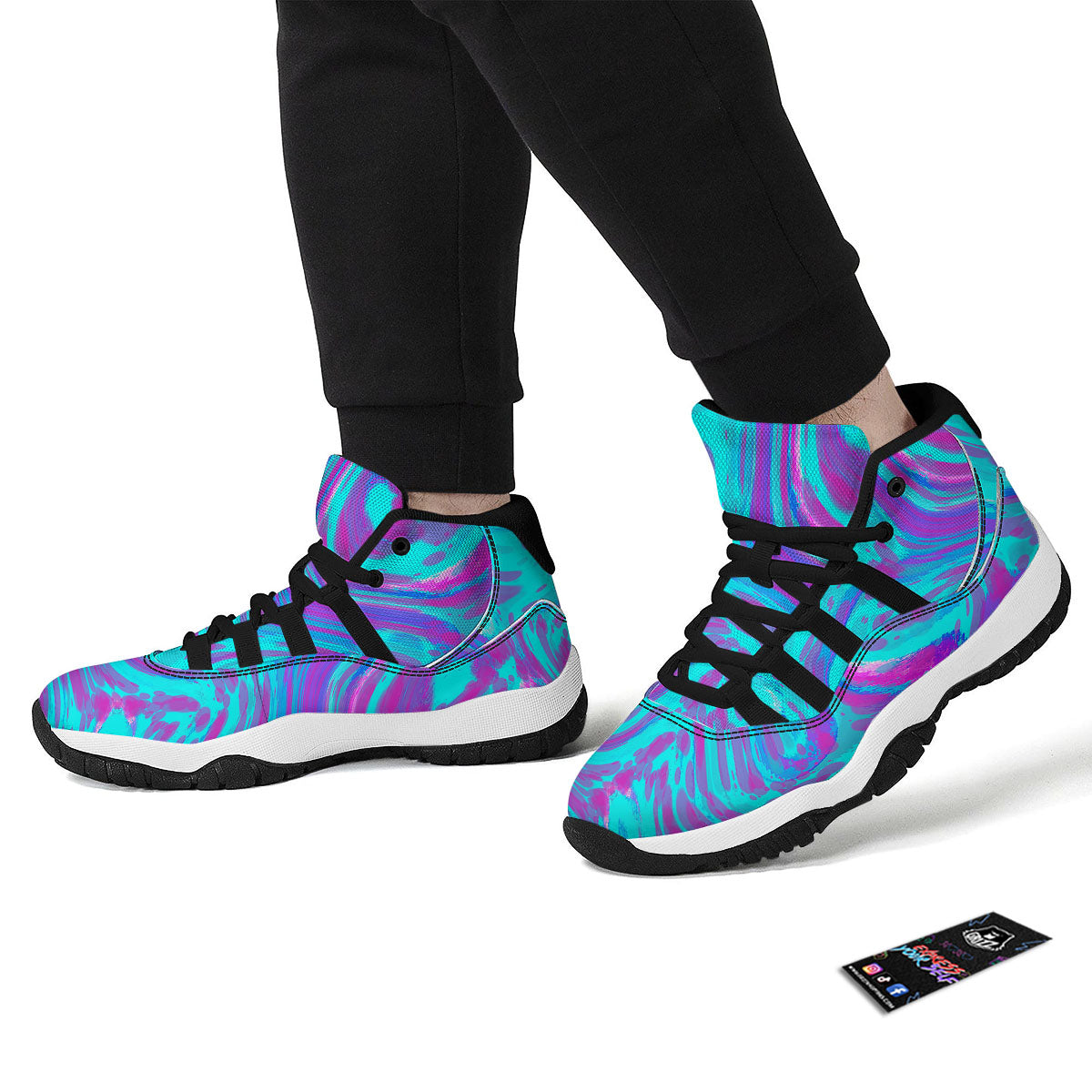 Trippy Turquoise Holographic Print Black Bball Shoes-grizzshop