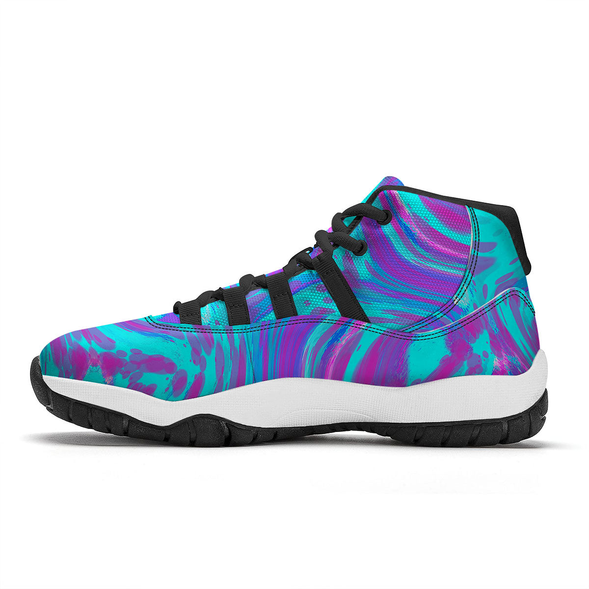 Trippy Turquoise Holographic Print Black Bball Shoes-grizzshop