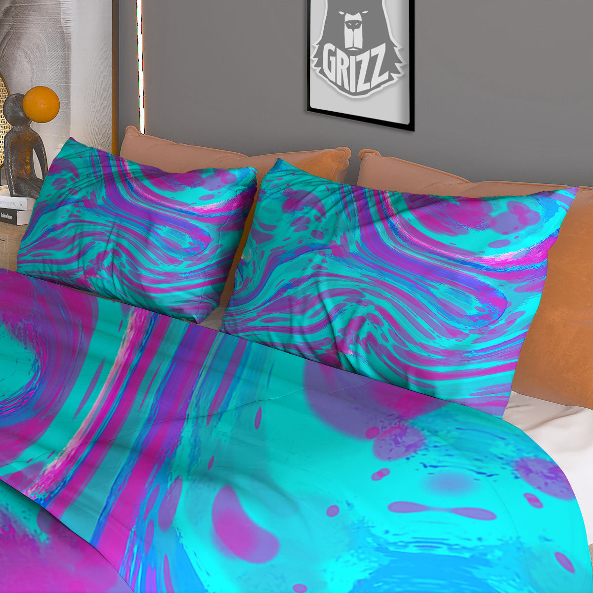 Trippy Turquoise Holographic Print Duvet Cover Bedding Set