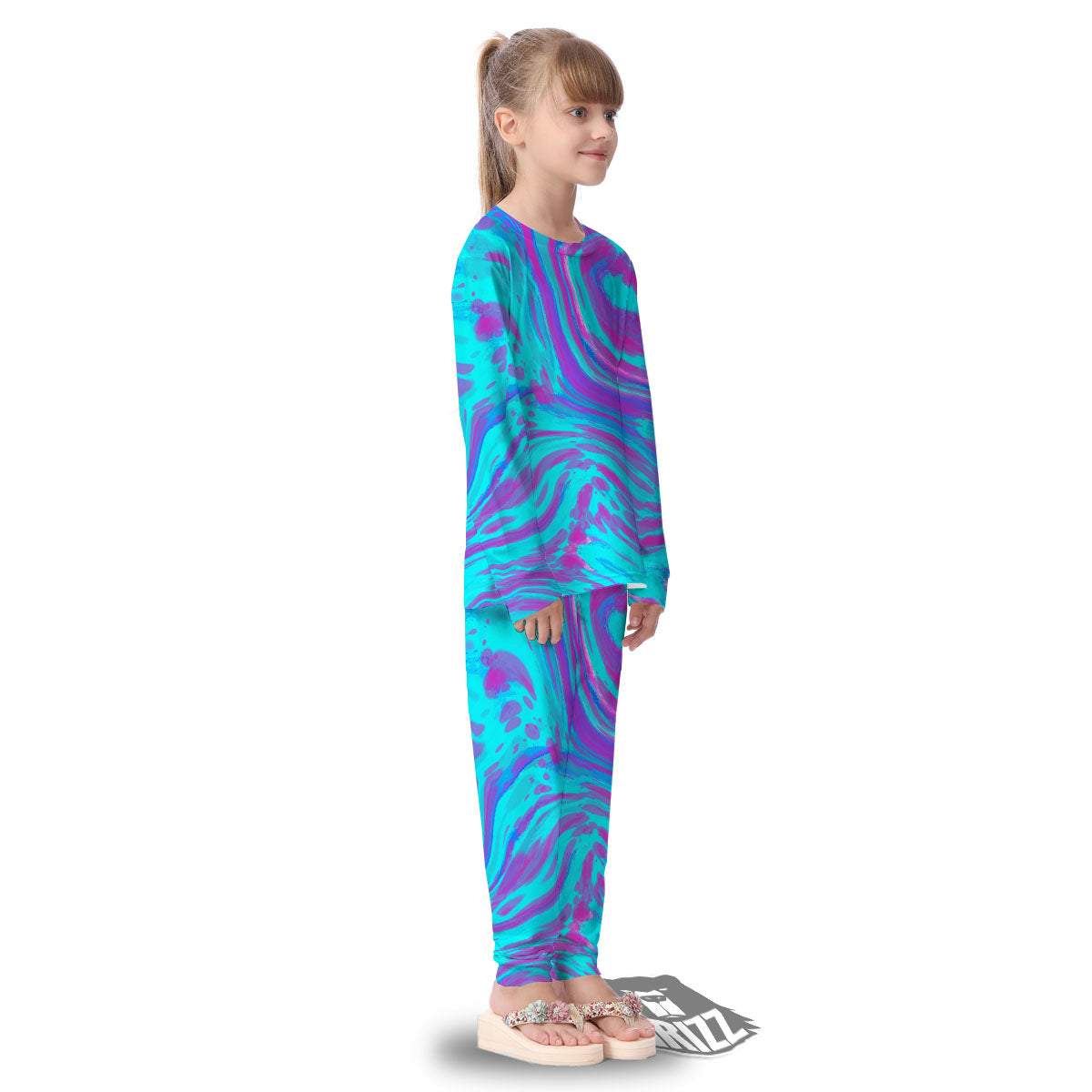 Trippy Turquoise Holographic Print Kid's Pajamas-grizzshop