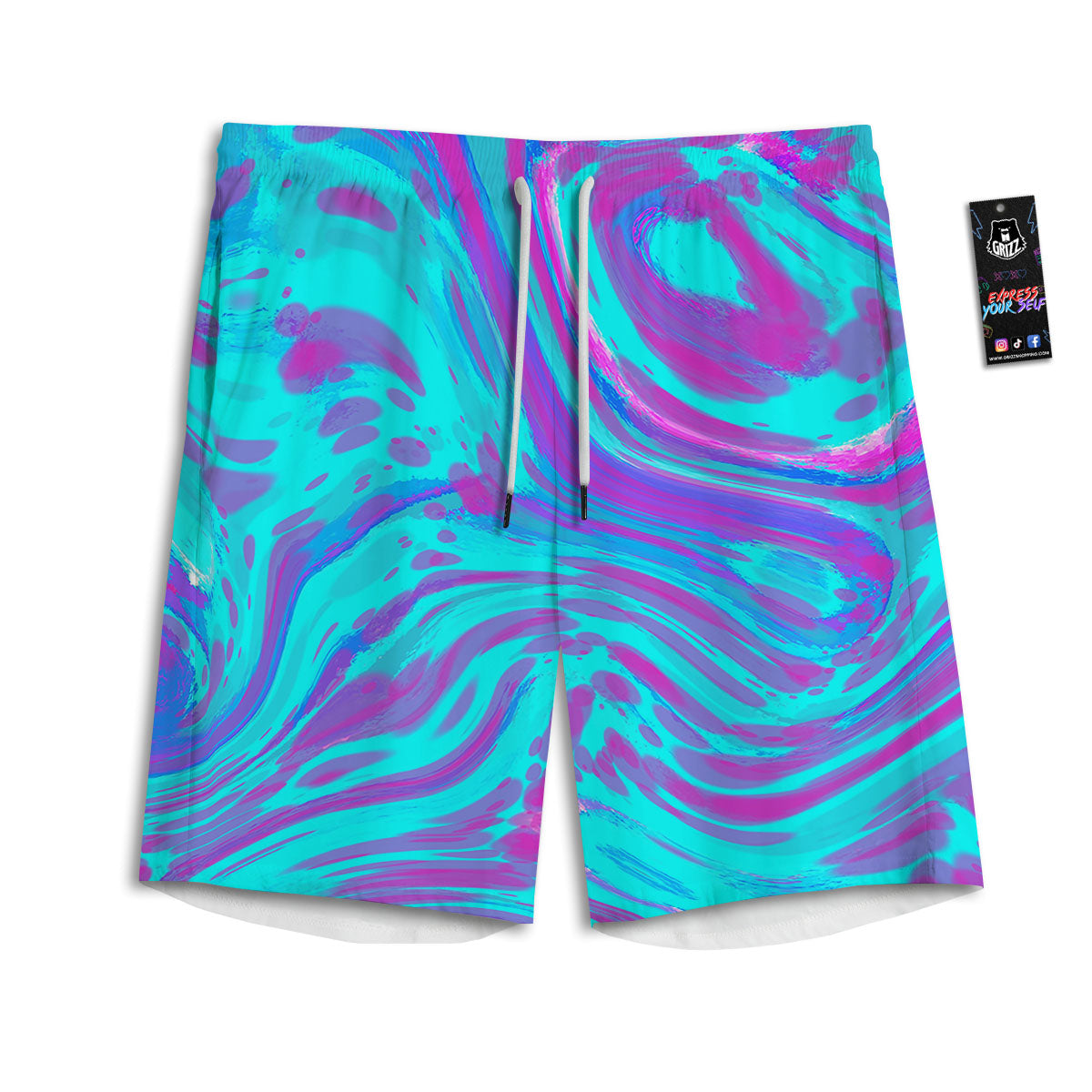 Trippy Turquoise Holographic Print Men's Athletic Shorts