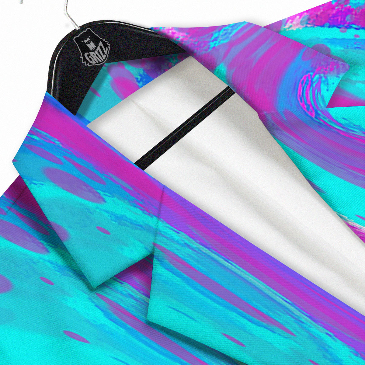 Trippy Turquoise Holographic Print Men's Sport Coat-grizzshop