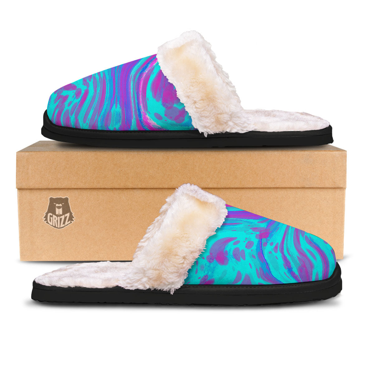 Trippy Turquoise Holographic Print Slippers-grizzshop