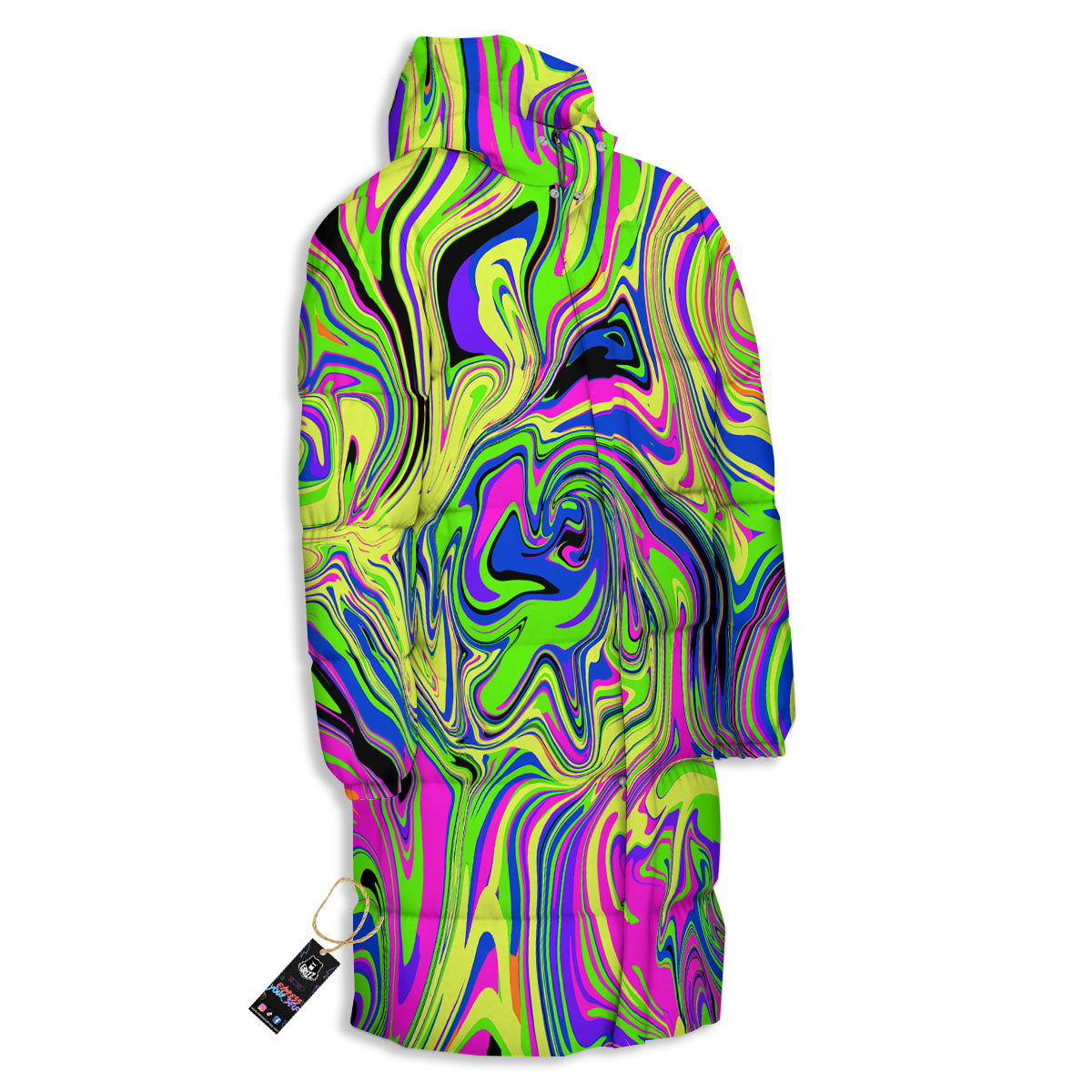Trippy Abstract Neon Print Long Down Jacket