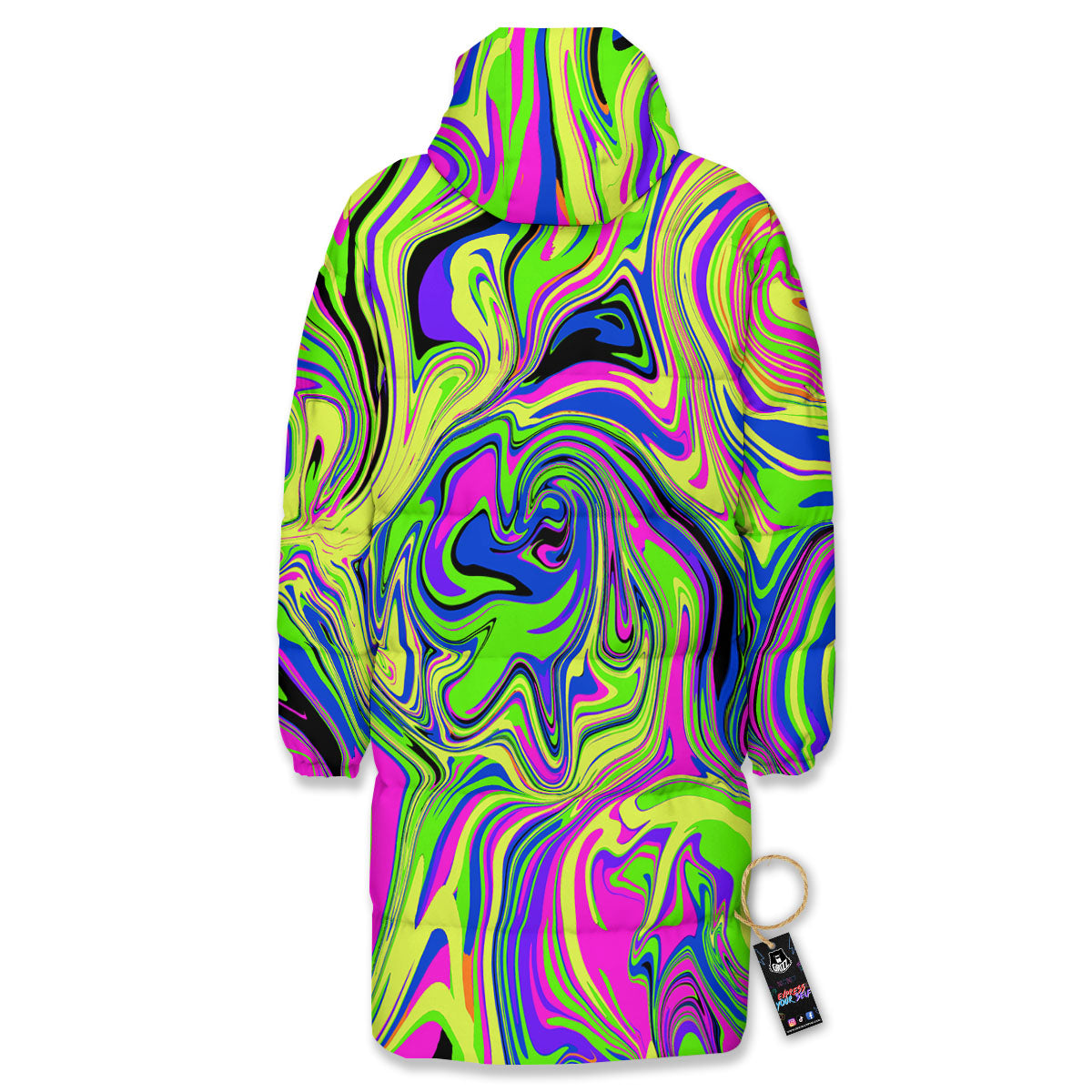 Trippy Abstract Neon Print Long Down Jacket