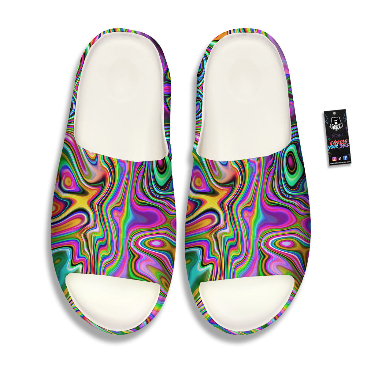 Trippy Liquid Holographic Print Sandals-grizzshop