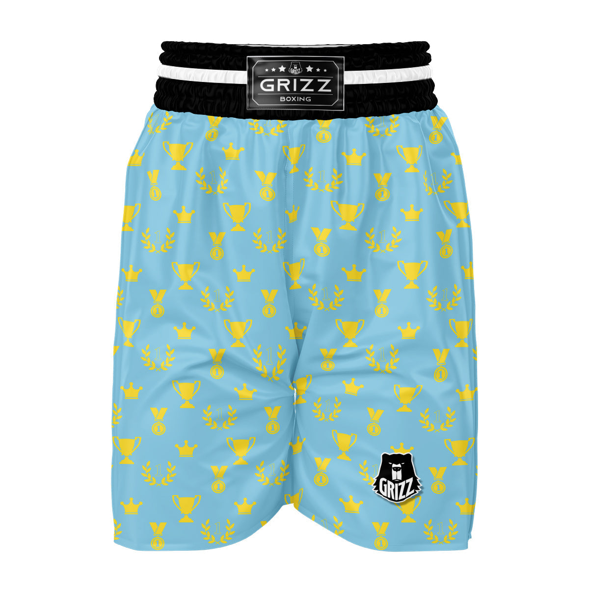 Trophy Blue And Gold Cup Print Pattern Boxing Shorts-grizzshop