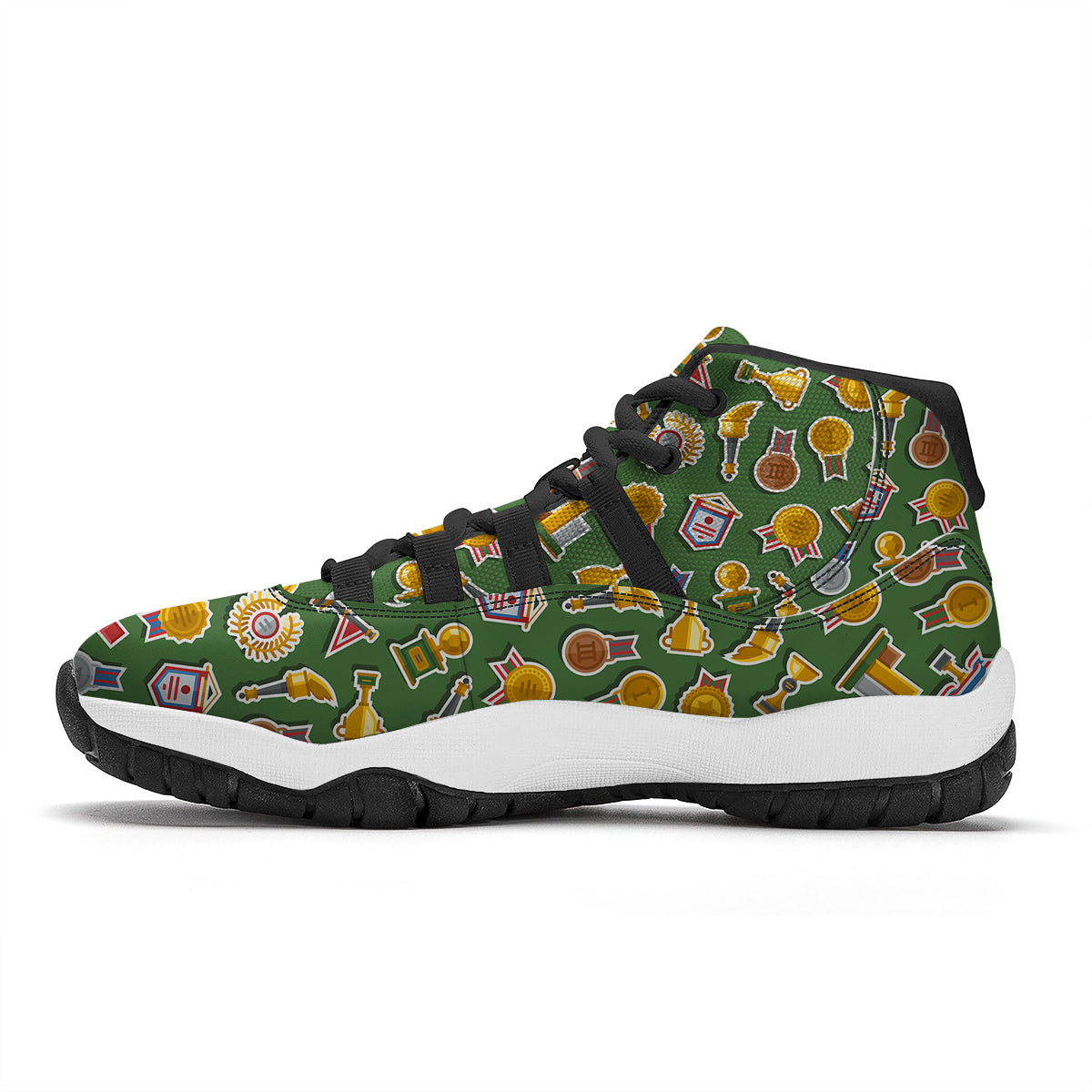 Trophy Green Print Pattern Black Bball Shoes-grizzshop