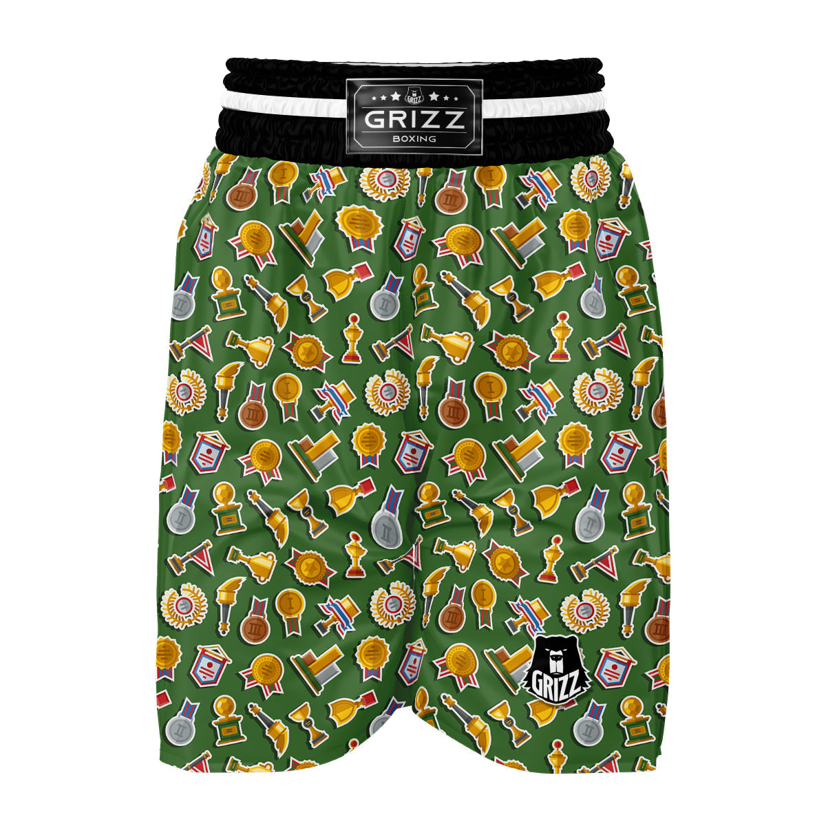 Trophy Green Print Pattern Boxing Shorts-grizzshop