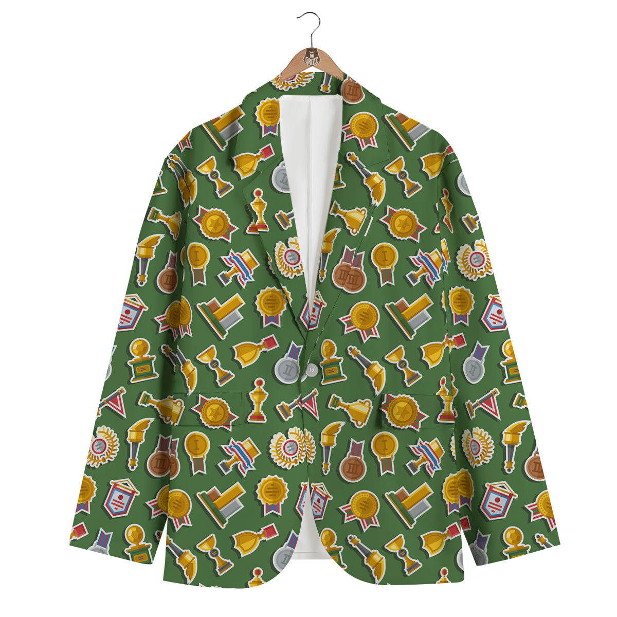 Trophy Green Print Pattern Men's Blazer-grizzshop