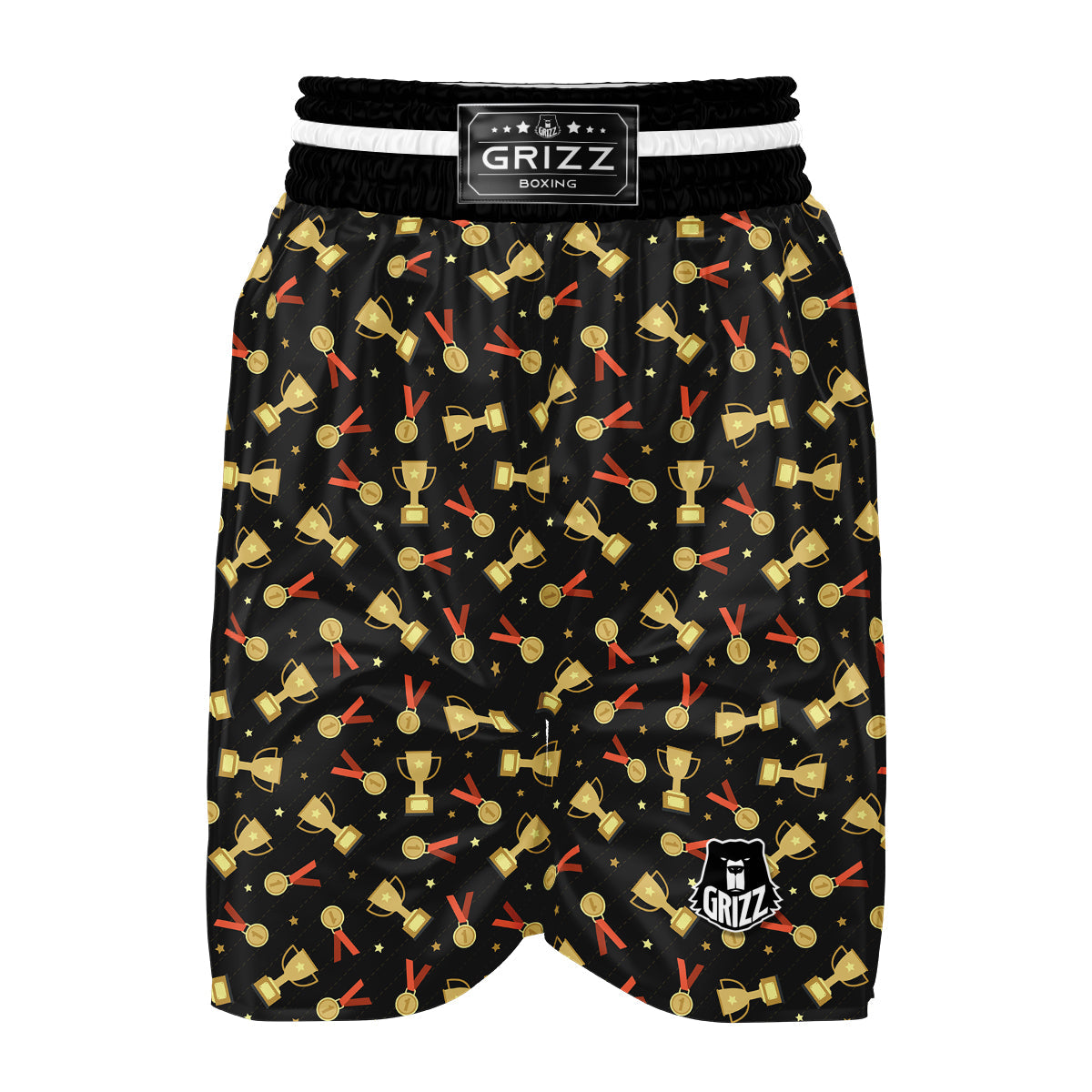 Trophy Vintage Gold Print Pattern Boxing Shorts-grizzshop