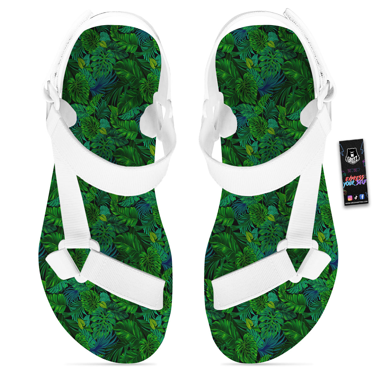 Tropical Aloha Hawaii Print Pattern White Open Toe Sandals-grizzshop