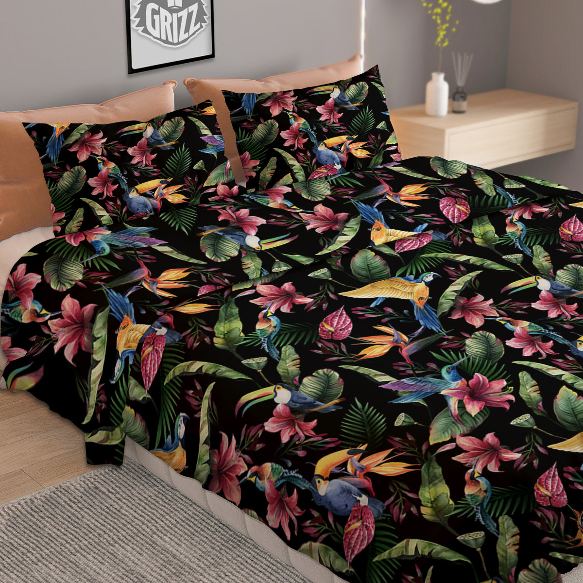 Tropical Aloha Hawaiian Print Pattern Duvet Cover Bedding Set