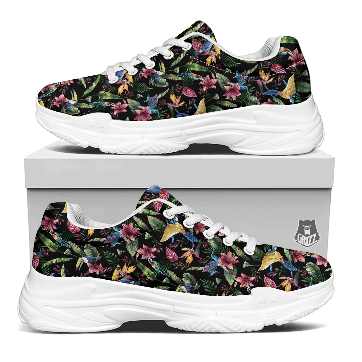 Tropical Aloha Hawaiian Print Pattern White Chunky Shoes-grizzshop