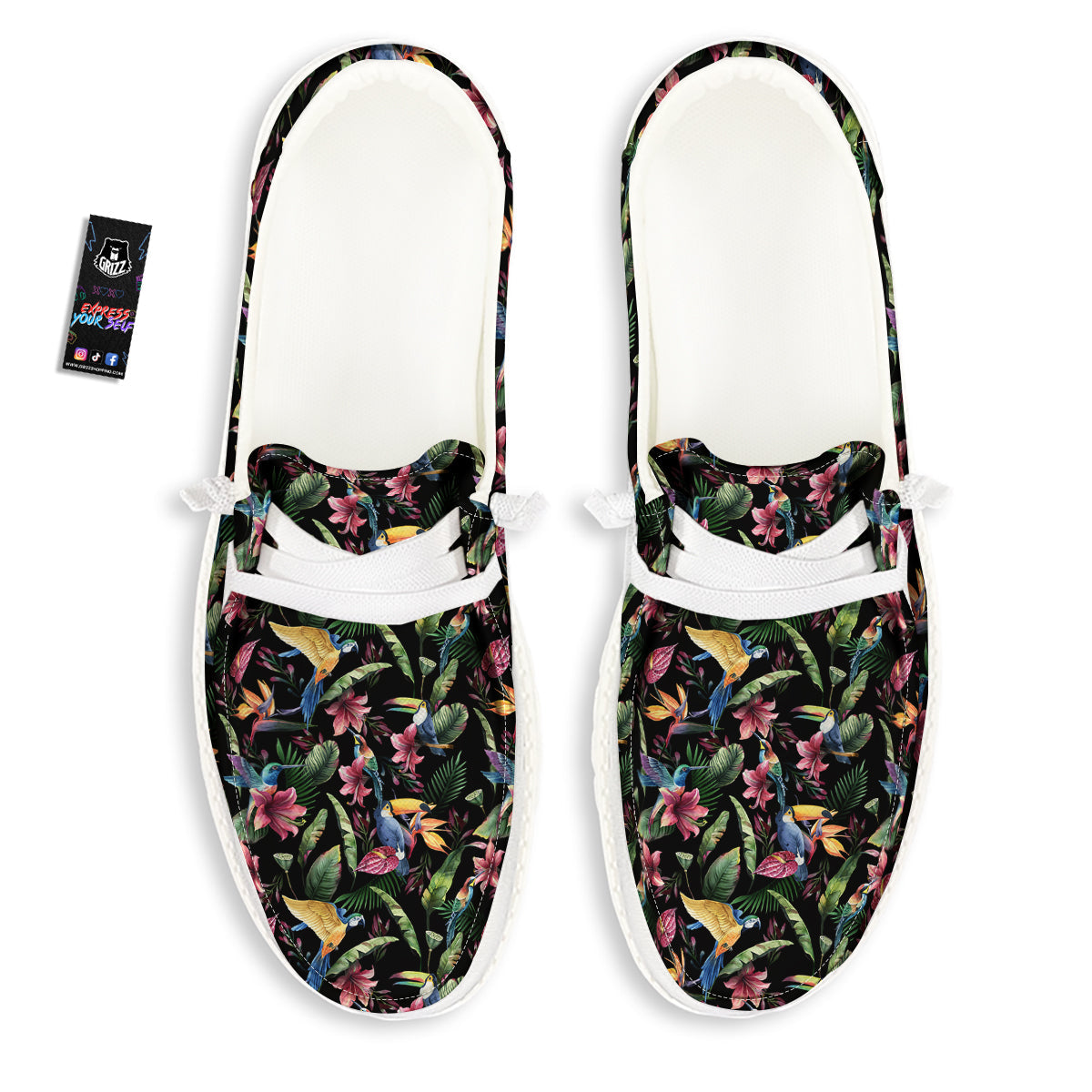 Tropical Aloha Hawaiian Print Pattern White Loafers-grizzshop