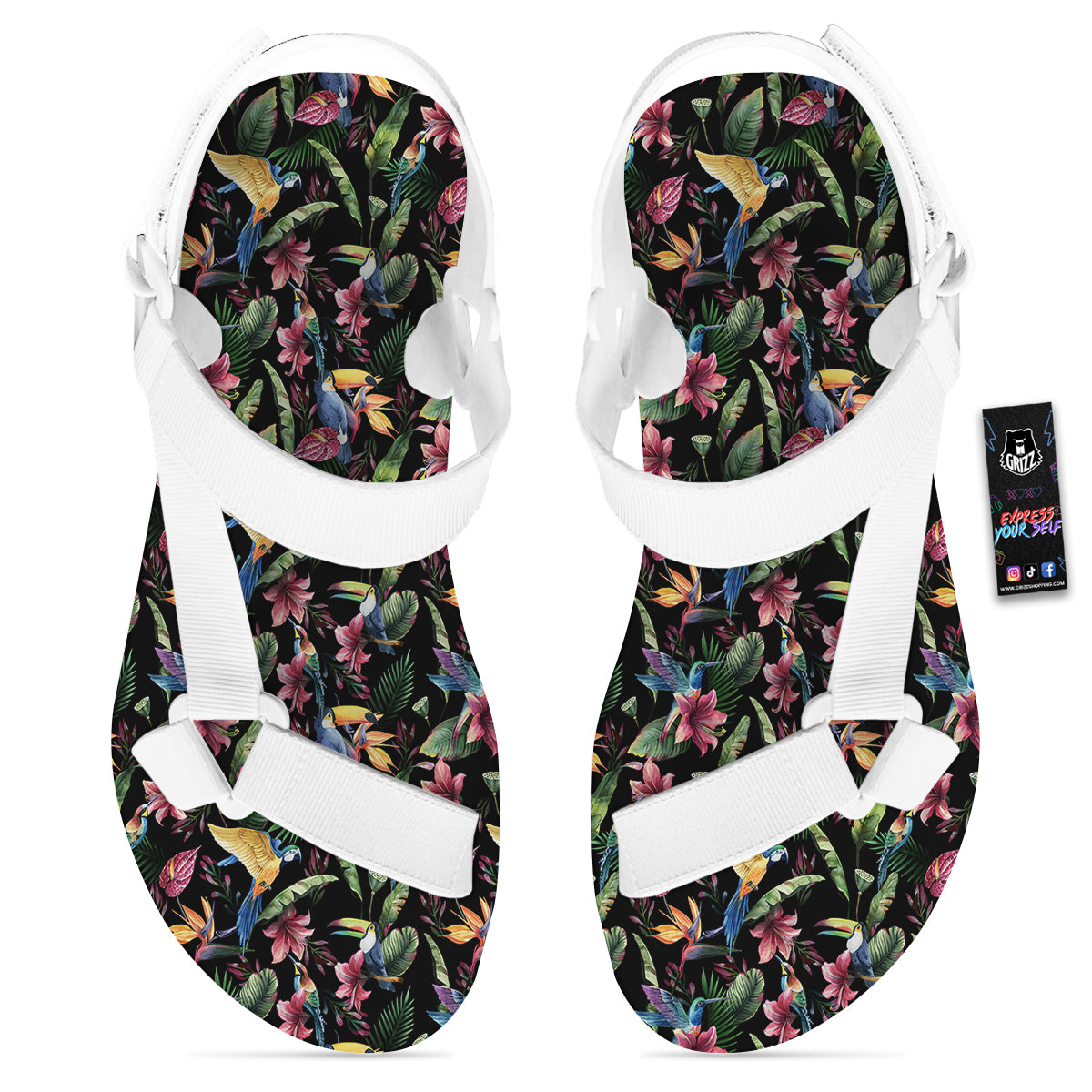 Tropical Aloha Hawaiian Print Pattern White Open Toe Sandals-grizzshop