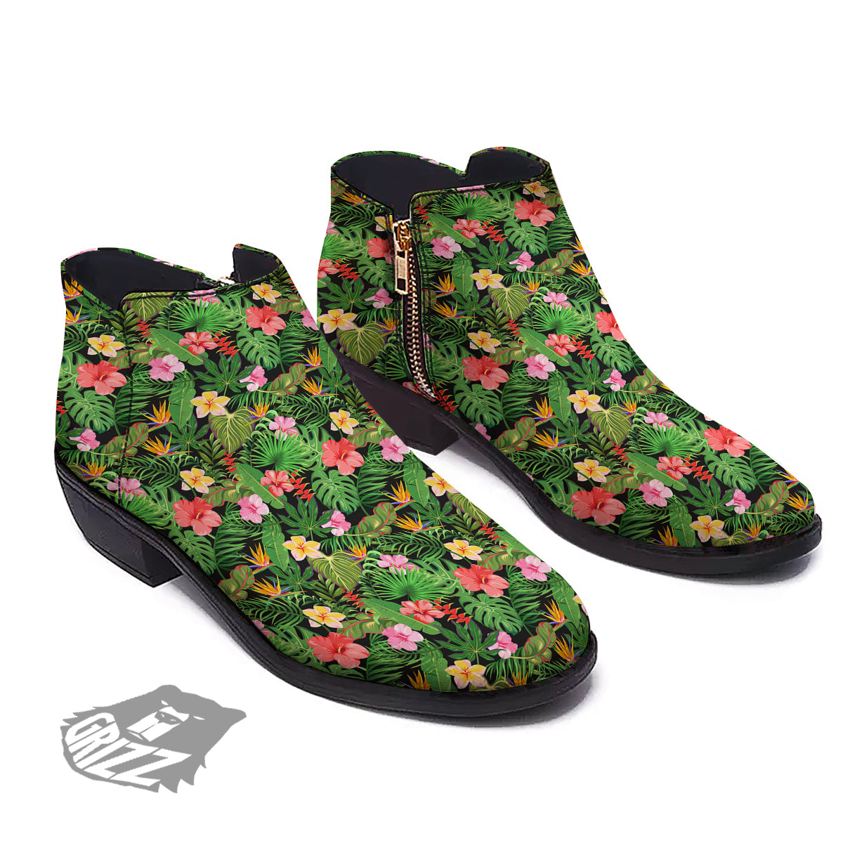 Tropical Aloha Hibiscus Print Pattern Ankle Boots-grizzshop