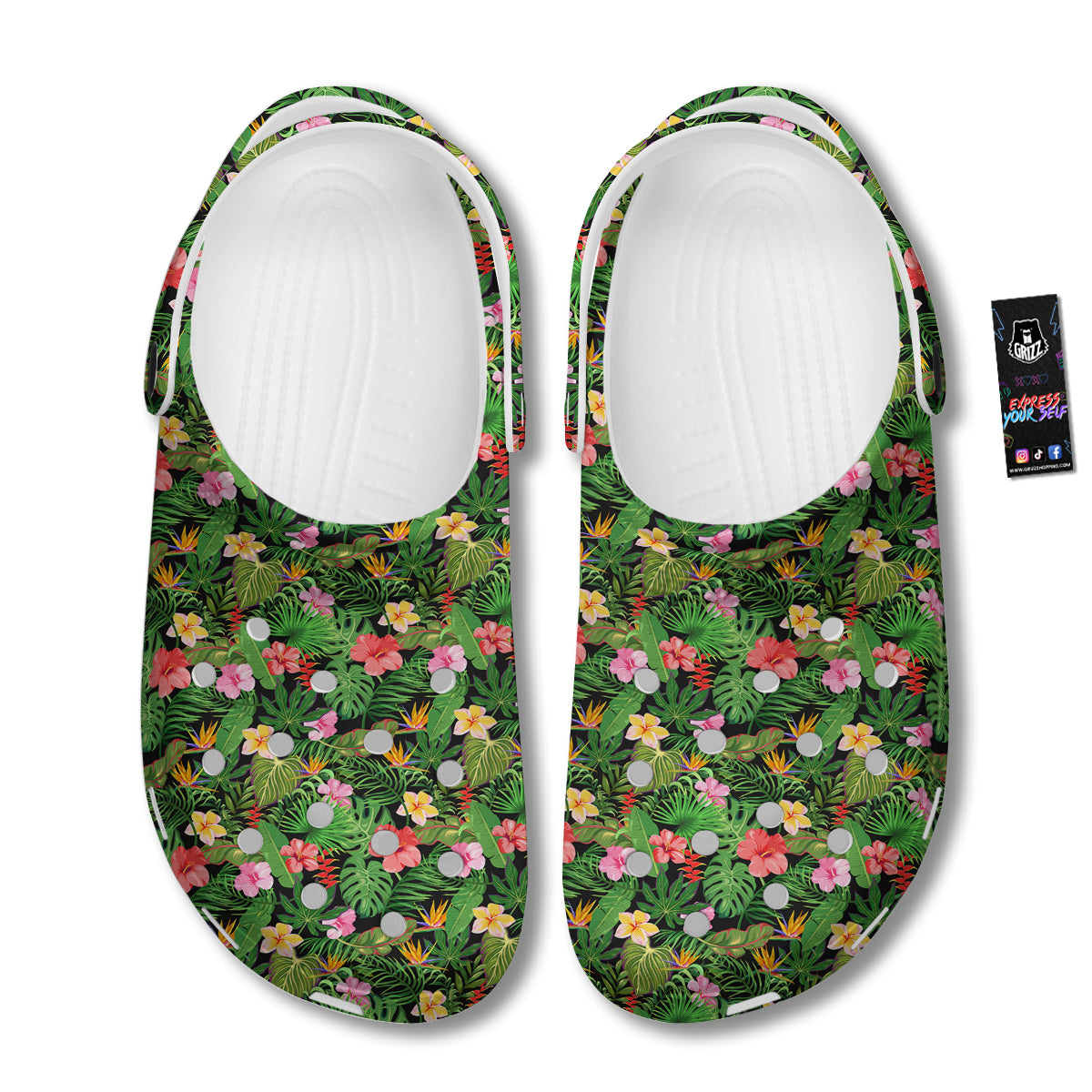 Tropical Aloha Hibiscus Print Pattern Clog-grizzshop