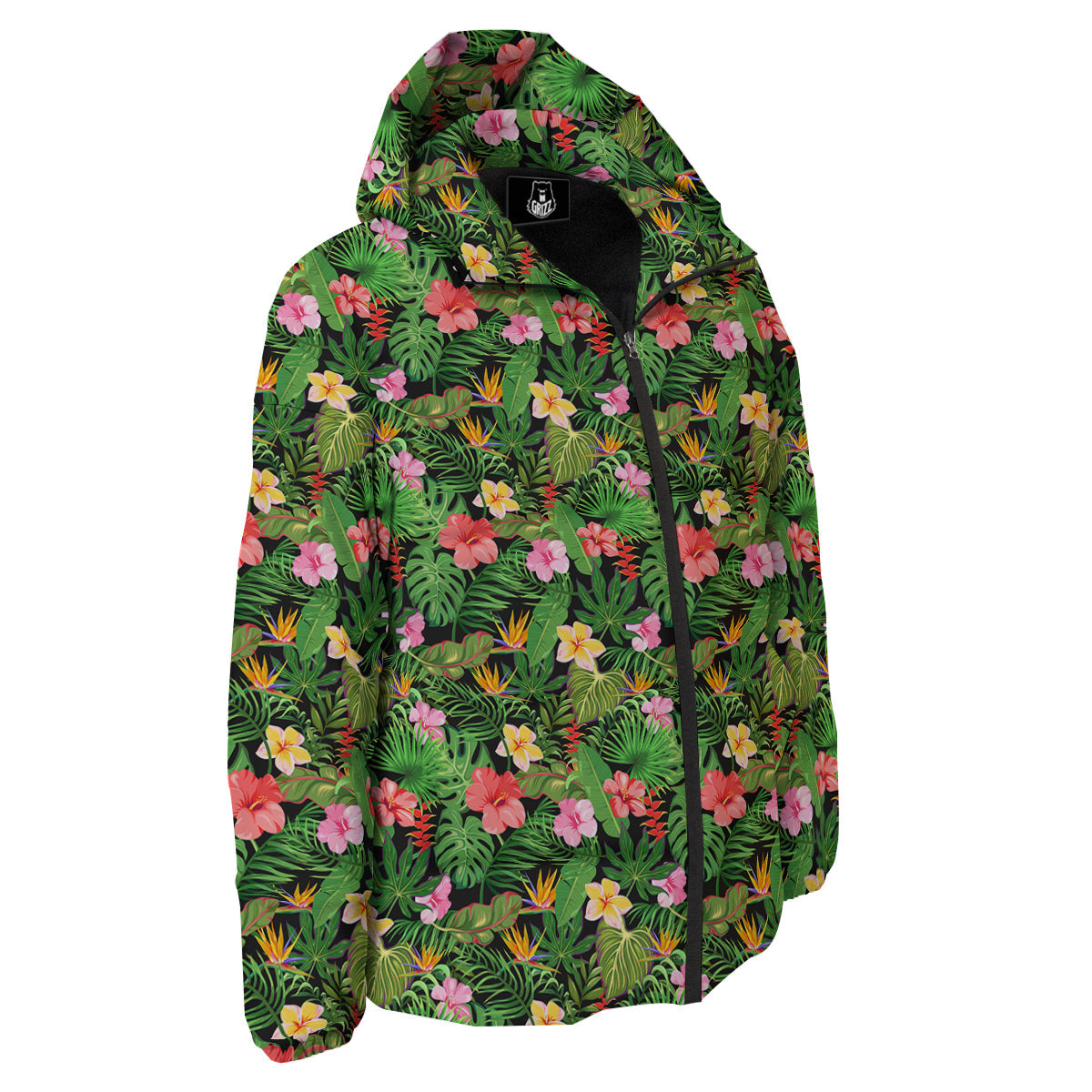 Tropical Aloha Hibiscus Print Pattern Down Jacket-grizzshop