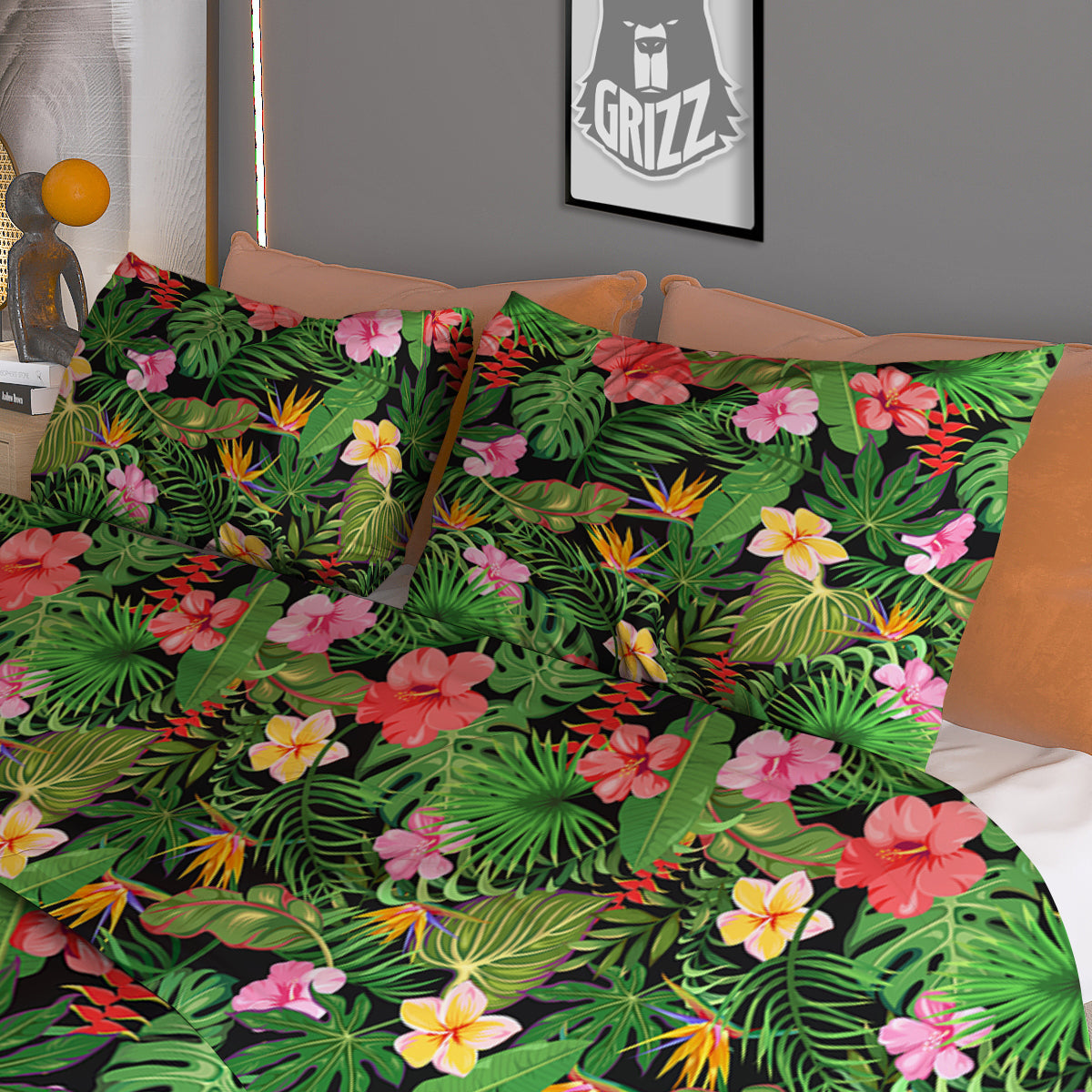 Tropical Aloha Hibiscus Print Pattern Duvet Cover Bedding Set