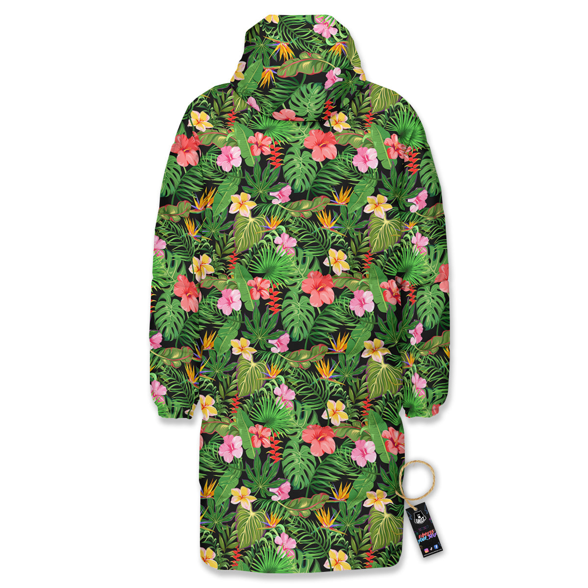 Tropical Aloha Hibiscus Print Pattern Long Down Jacket-grizzshop