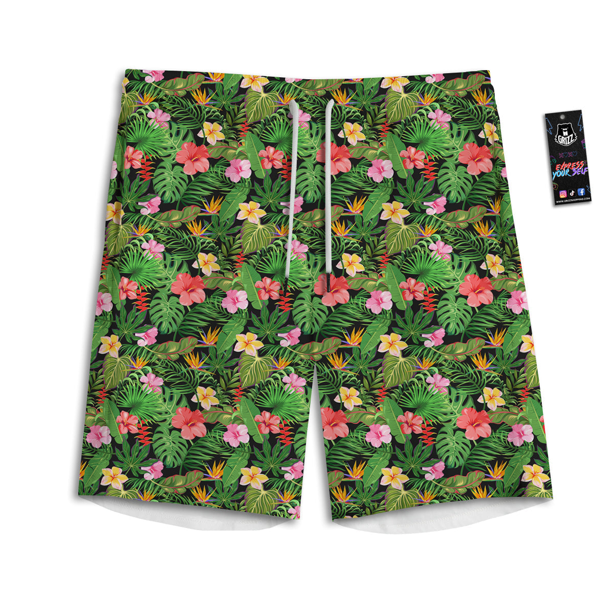 Tropical Aloha Hibiscus Print Pattern Men's Athletic Shorts-grizzshop