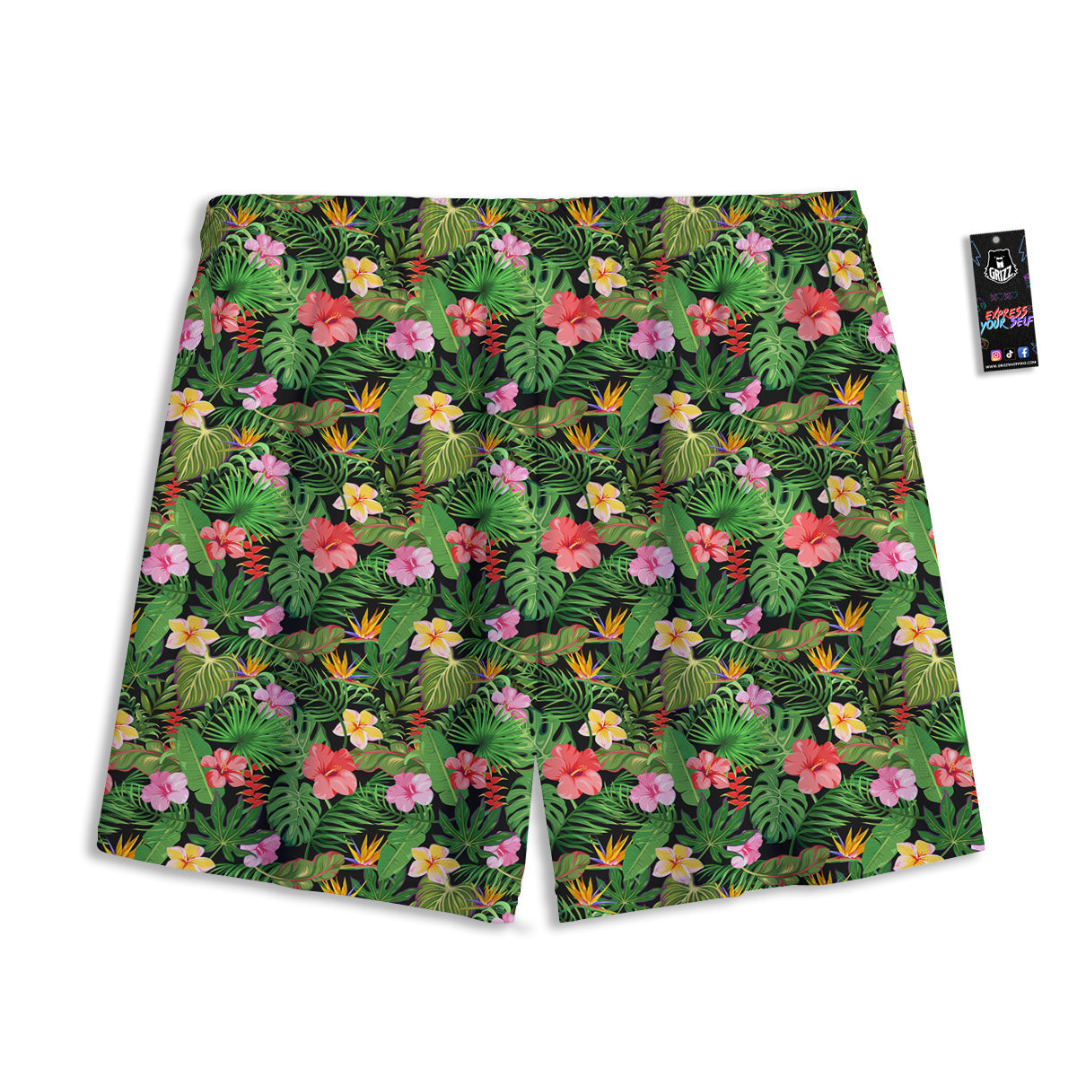 Tropical Aloha Hibiscus Print Pattern Mesh Shorts-grizzshop