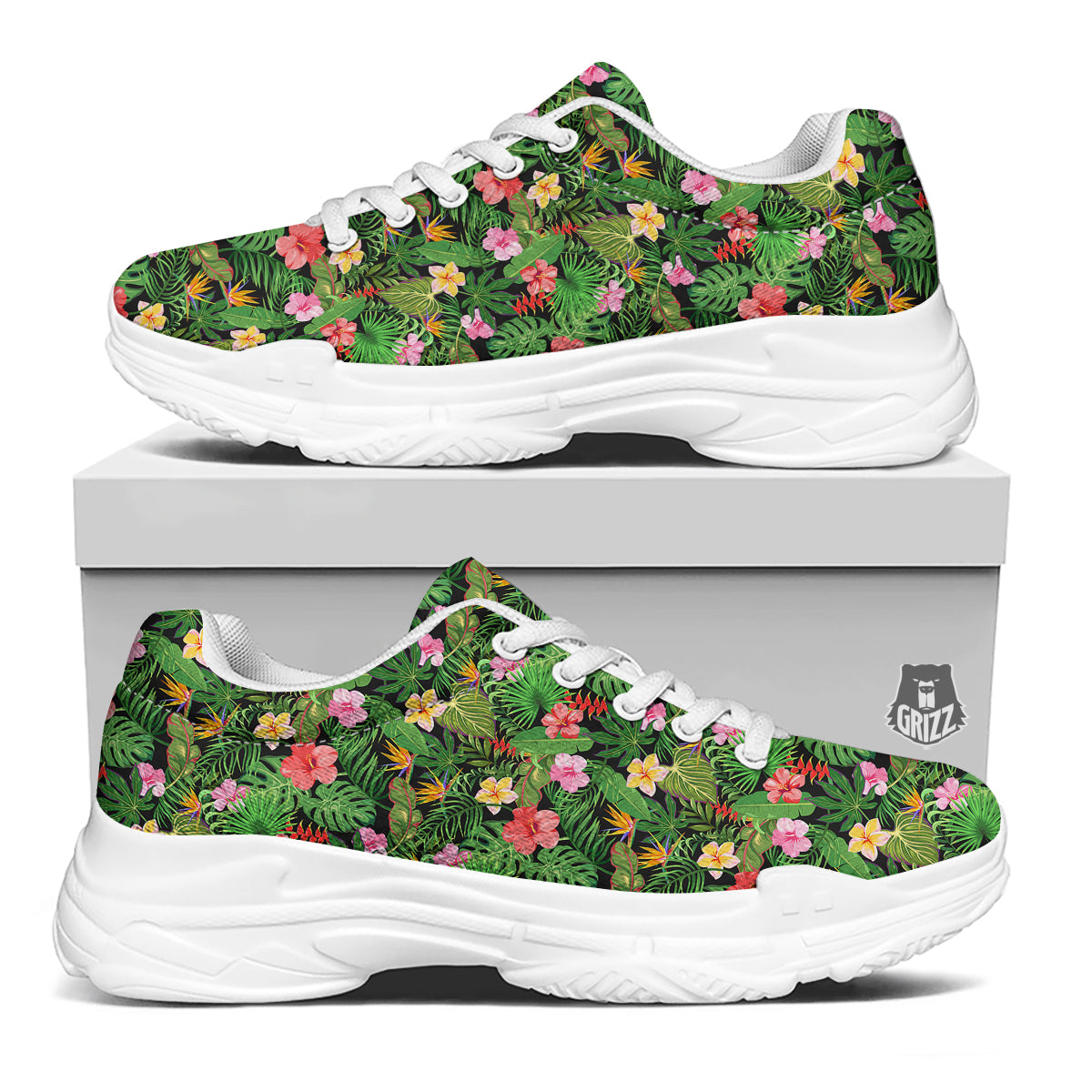 Tropical Aloha Hibiscus Print Pattern White Chunky Shoes-grizzshop