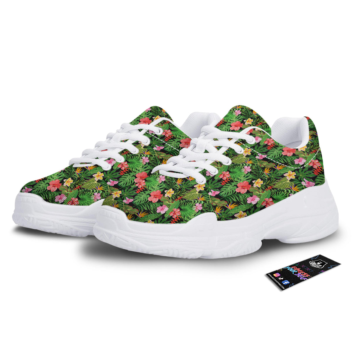 Tropical Aloha Hibiscus Print Pattern White Chunky Shoes-grizzshop