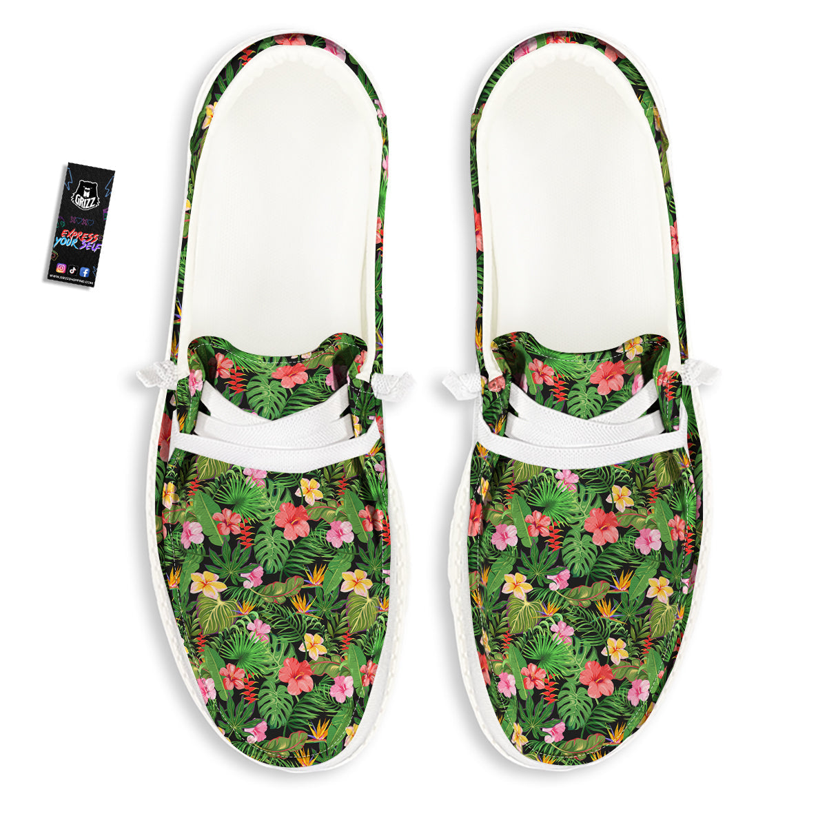 Tropical Aloha Hibiscus Print Pattern White Loafers-grizzshop