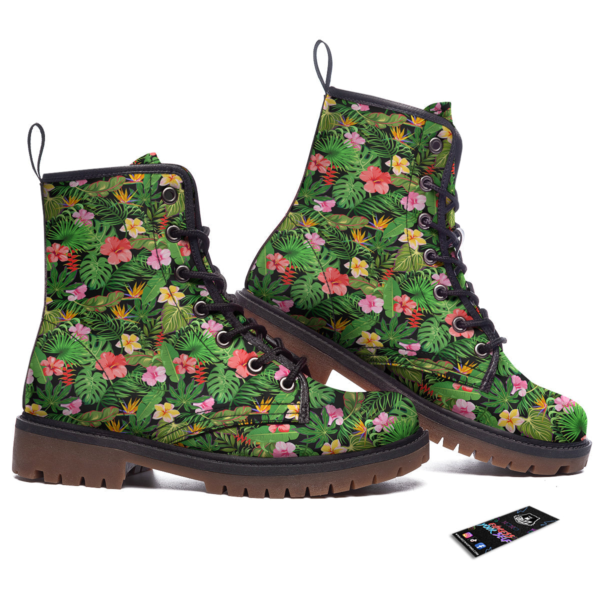 Tropical Aloha Hibiscus Print Pattern Work Boots-grizzshop