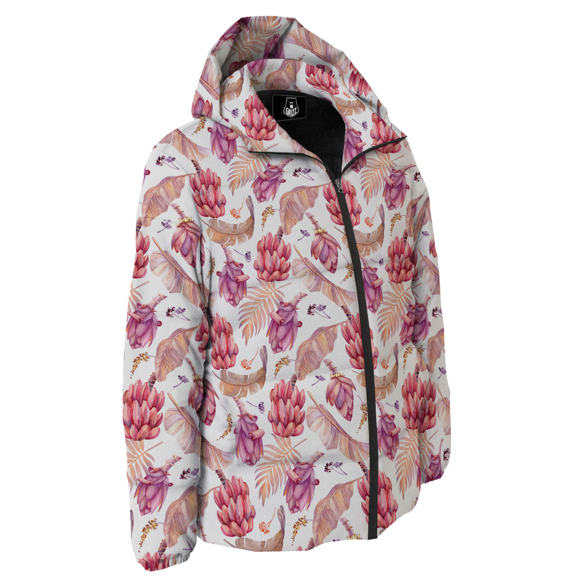 Tropical Banana Pink Print Pattern Down Jacket-grizzshop