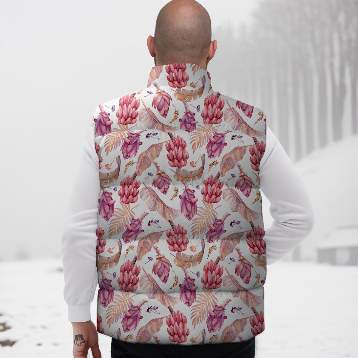 Tropical Banana Pink Print Pattern Down Vest-grizzshop