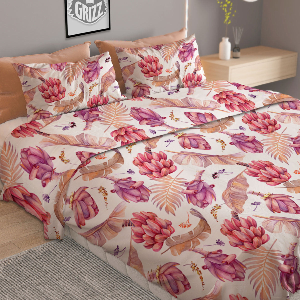 Tropical Banana Pink Print Pattern Duvet Cover Bedding Set-grizzshop