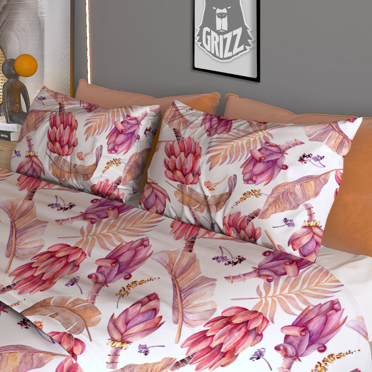 Tropical Banana Pink Print Pattern Duvet Cover Bedding Set-grizzshop