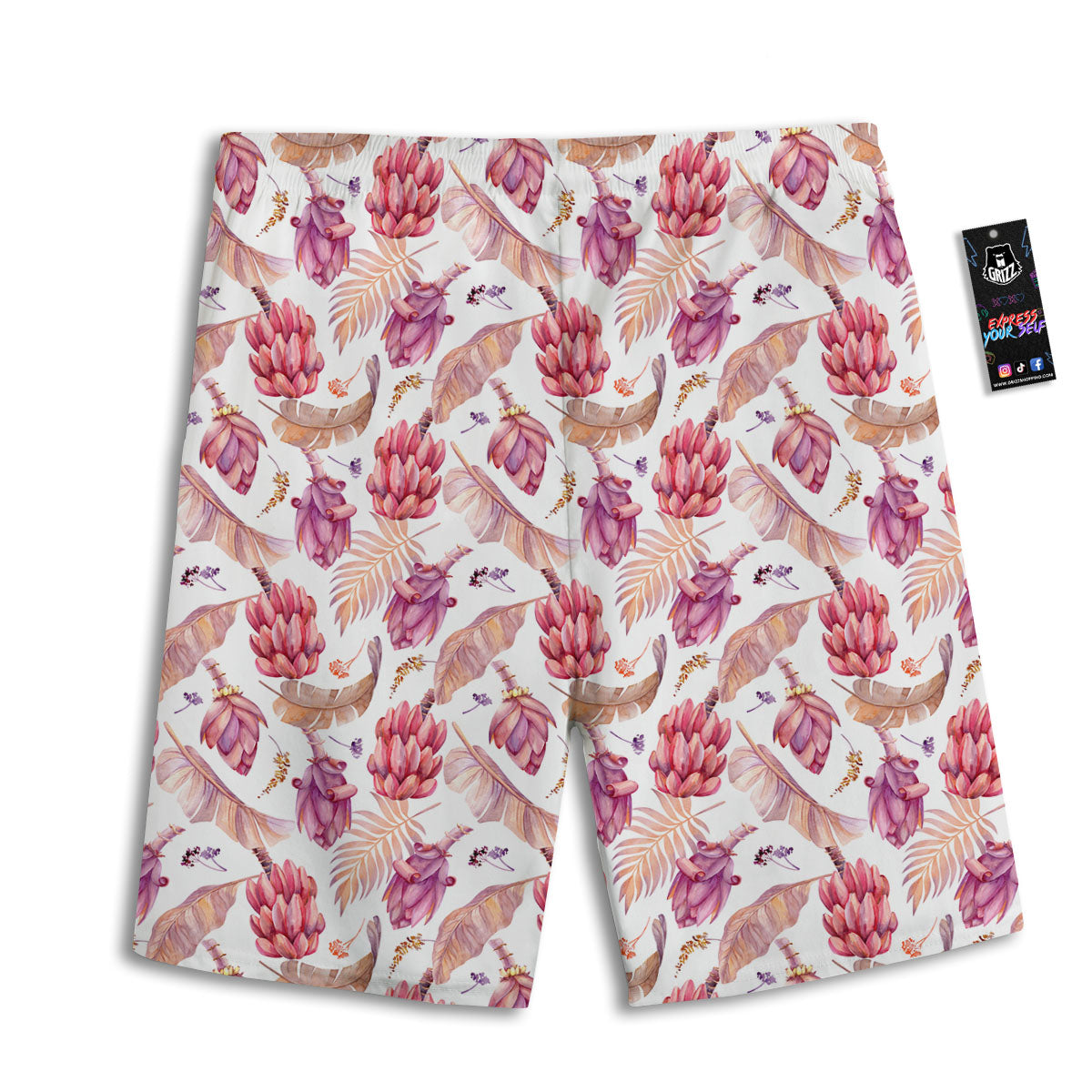 Tropical Banana Pink Print Pattern Men's Athletic Shorts-grizzshop