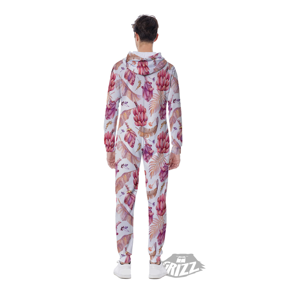 Tropical Banana Pink Print Pattern Men's Jumpsuit-grizzshop