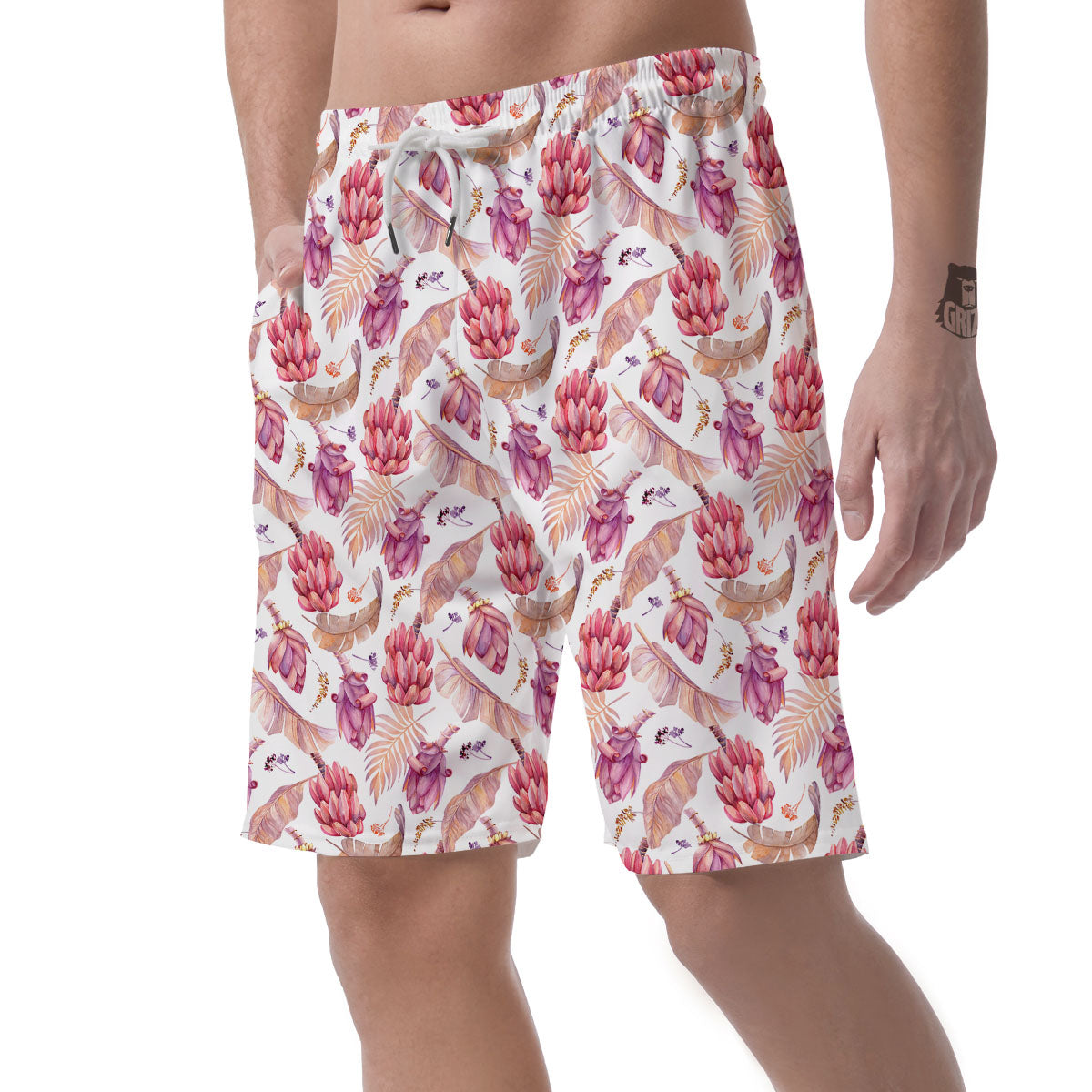 Tropical Banana Pink Print Pattern Men's Shorts-grizzshop