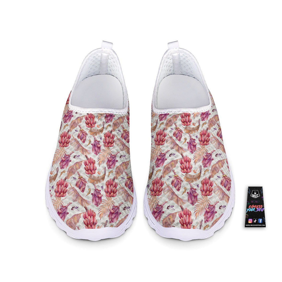 Tropical Banana Pink Print Pattern Nurse Shoes-grizzshop