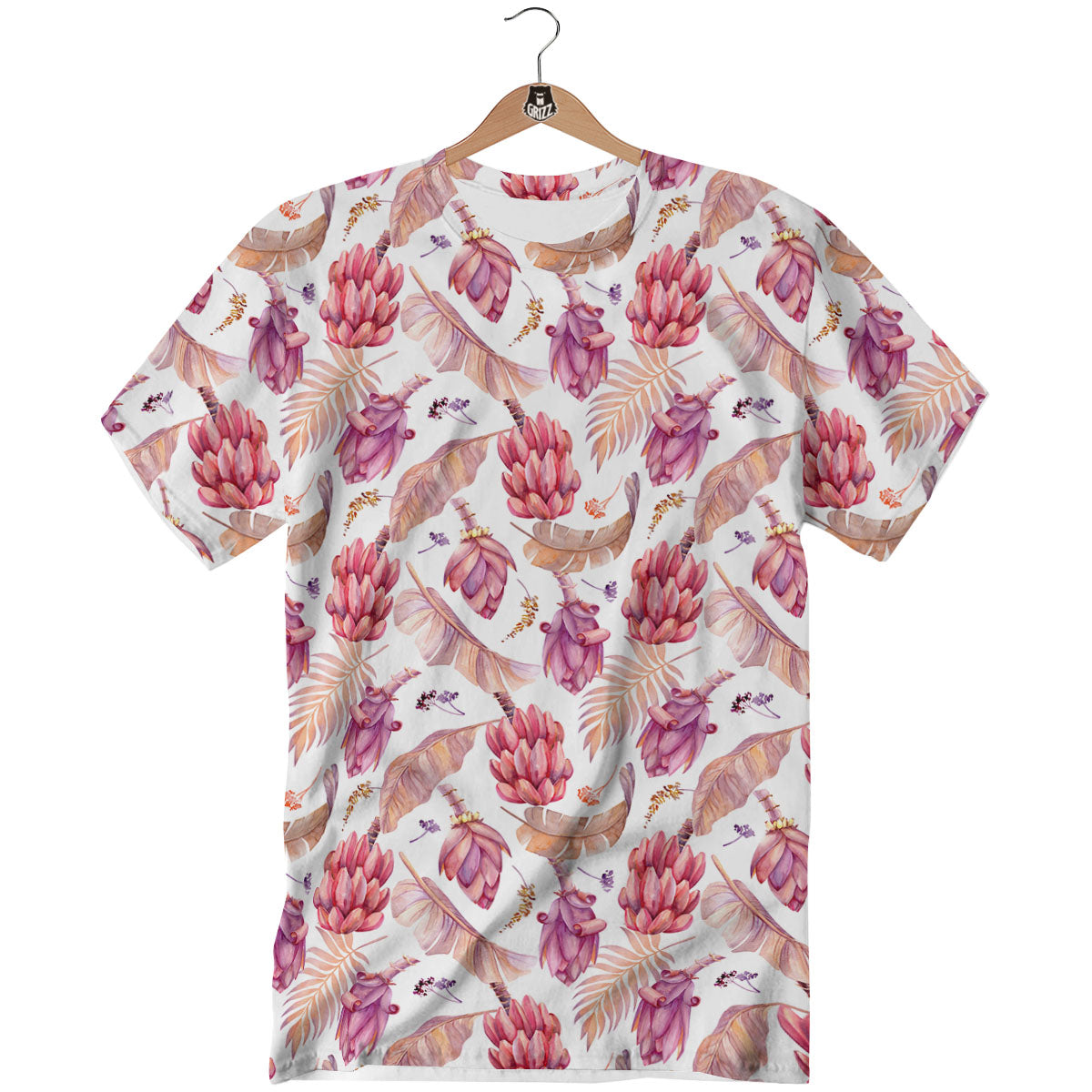Tropical Banana Pink Print Pattern T-Shirt-grizzshop