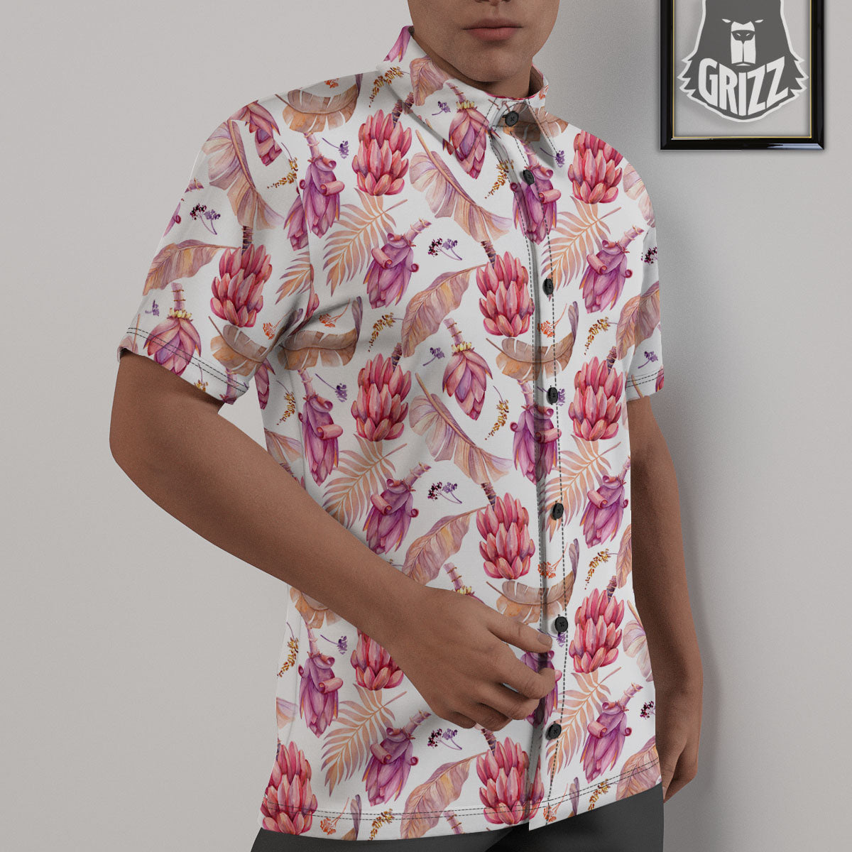 Tropical Banana Pink Print Pattern Untucked Shirts-grizzshop