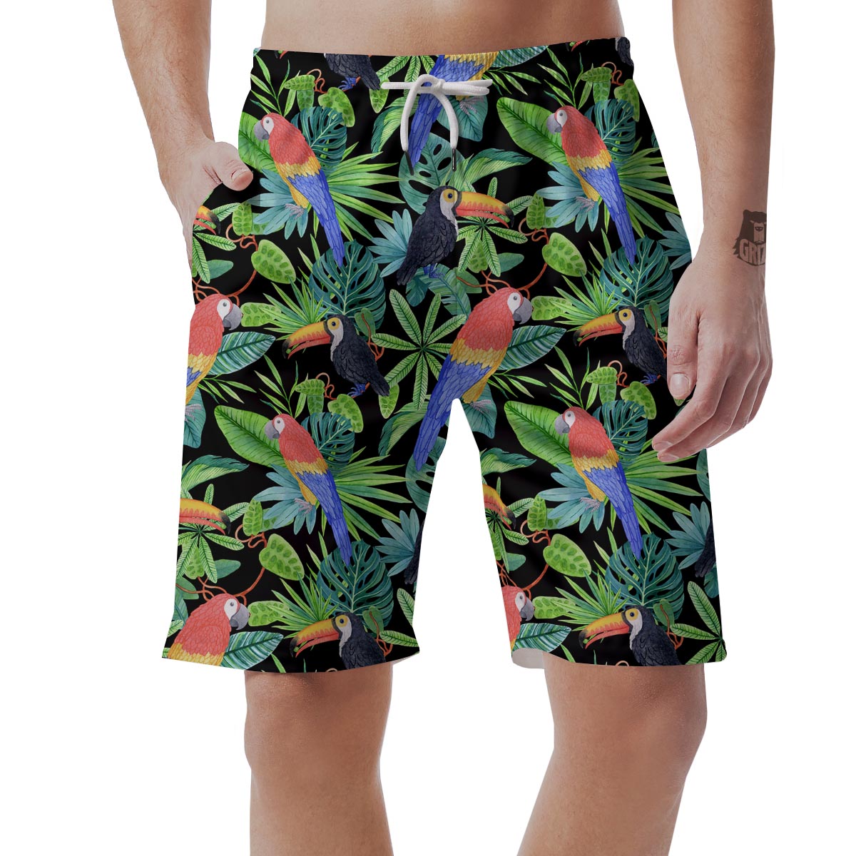 Tropical Bird Hawaiian Print Men's Shorts-grizzshop