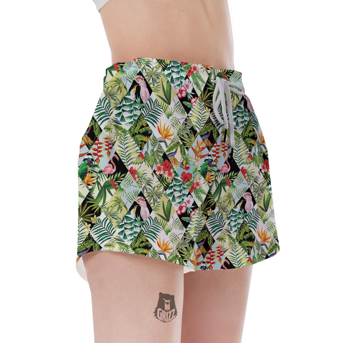 Tropical Bird Patchwork Print Women's Shorts-grizzshop