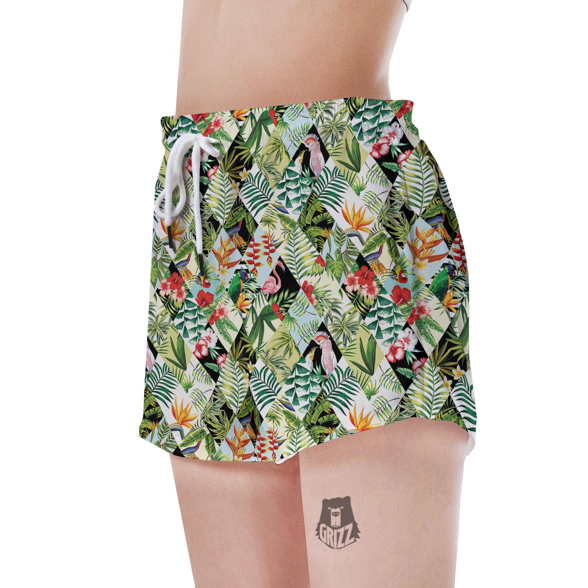Tropical Bird Patchwork Print Women's Shorts-grizzshop