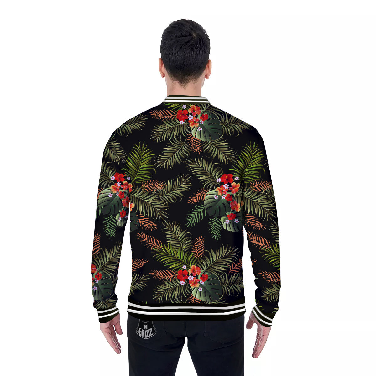 Tropical Black Hawaii Print Pattern Baseball Jacket-grizzshop