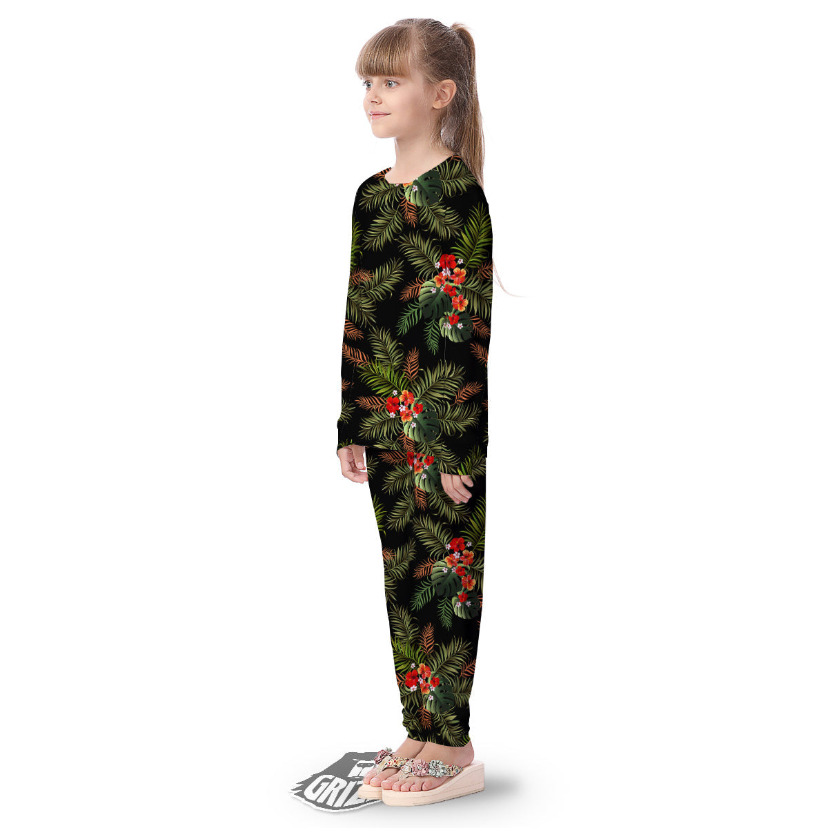 Tropical Black Hawaii Print Pattern Kid's Pajamas-grizzshop