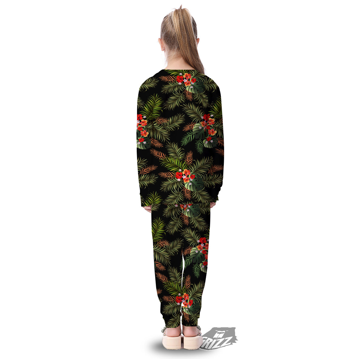 Tropical Black Hawaii Print Pattern Kid's Pajamas-grizzshop