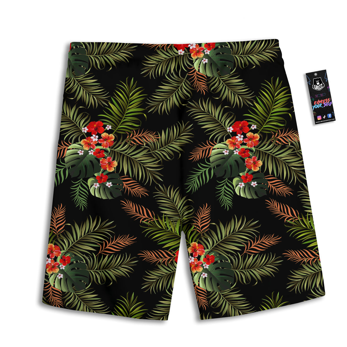 Tropical Black Hawaii Print Pattern Men's Athletic Shorts